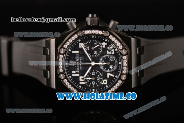 Audemars Piguet Royal Oak Offshore Miyota OS20 Quartz PVD Case with Black Dial and White Arabic Numeral Markers - Diamonds Bezel (EF) - Click Image to Close